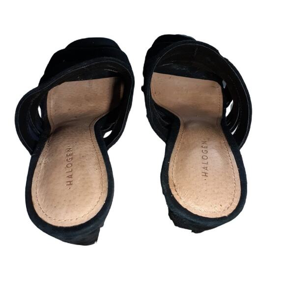 Halogen Annabelle Suede Slide Wedge Sandals Black Slip On Casual Open Toe - Picture 8 of 10